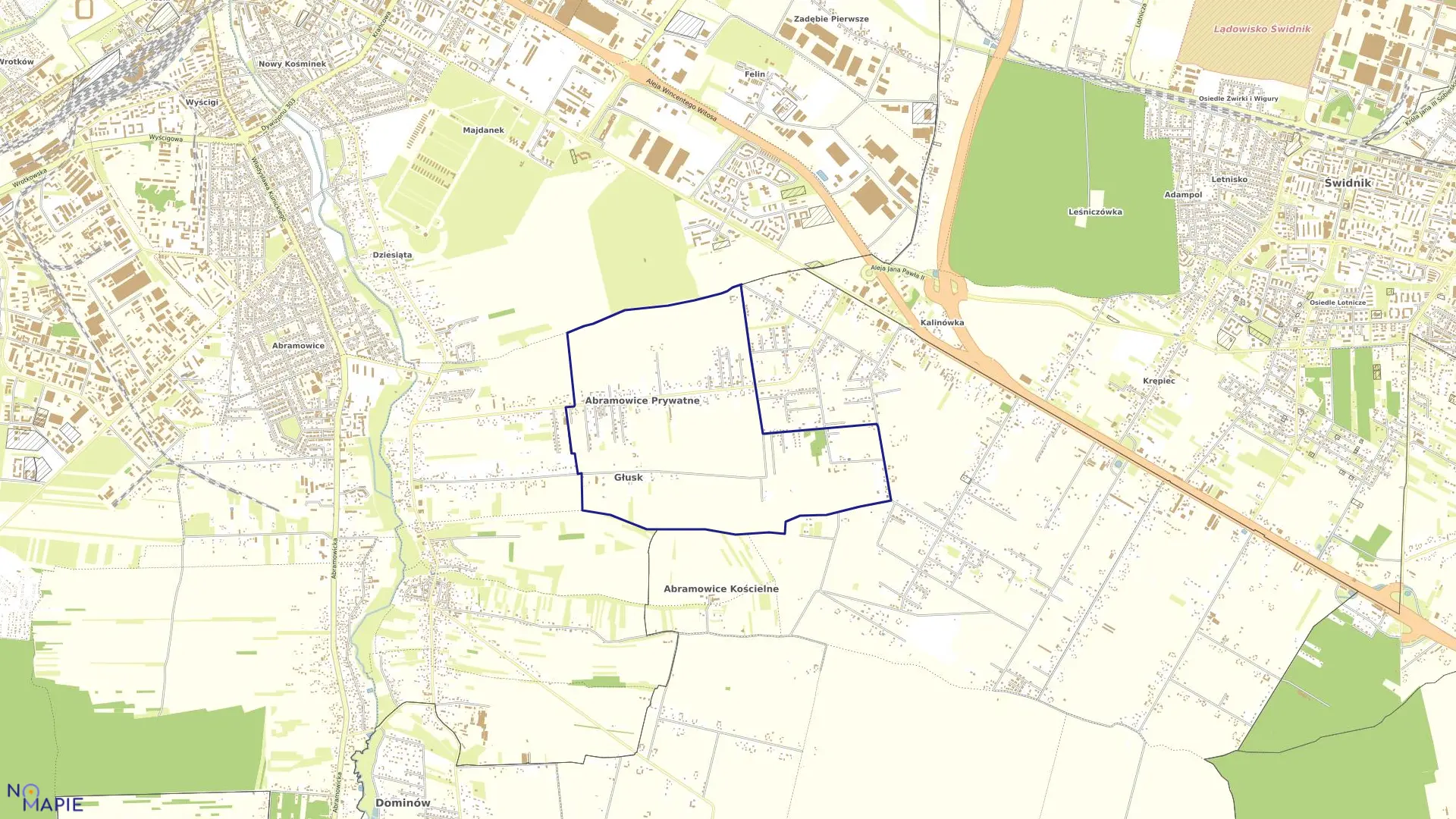 Mapa obrębu ABRAMOWICE PRYWATNE w gminie Głusk