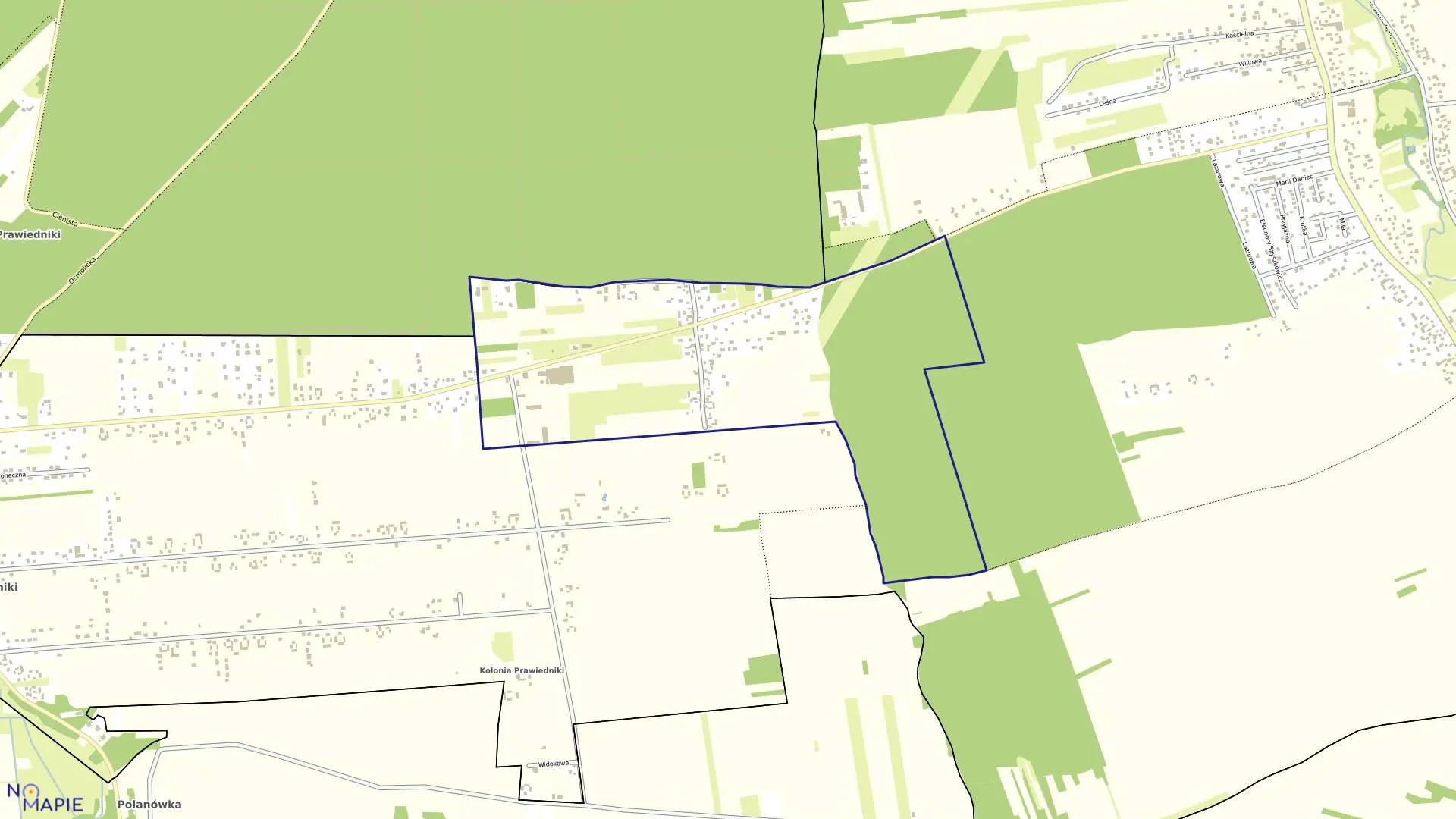 Mapa obrębu KOL.PRAWIEDNIKI w gminie Głusk